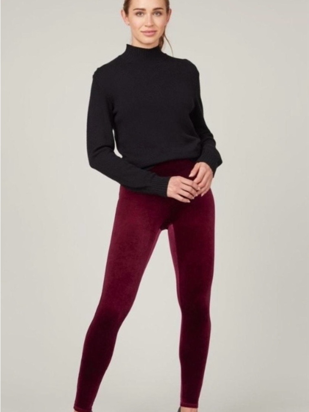 SPANXShape Leggings 4 pcs: 1 Black Faux Leather, 3 Velvet: Black, Gray, Bugundy - Picture 5 of 16